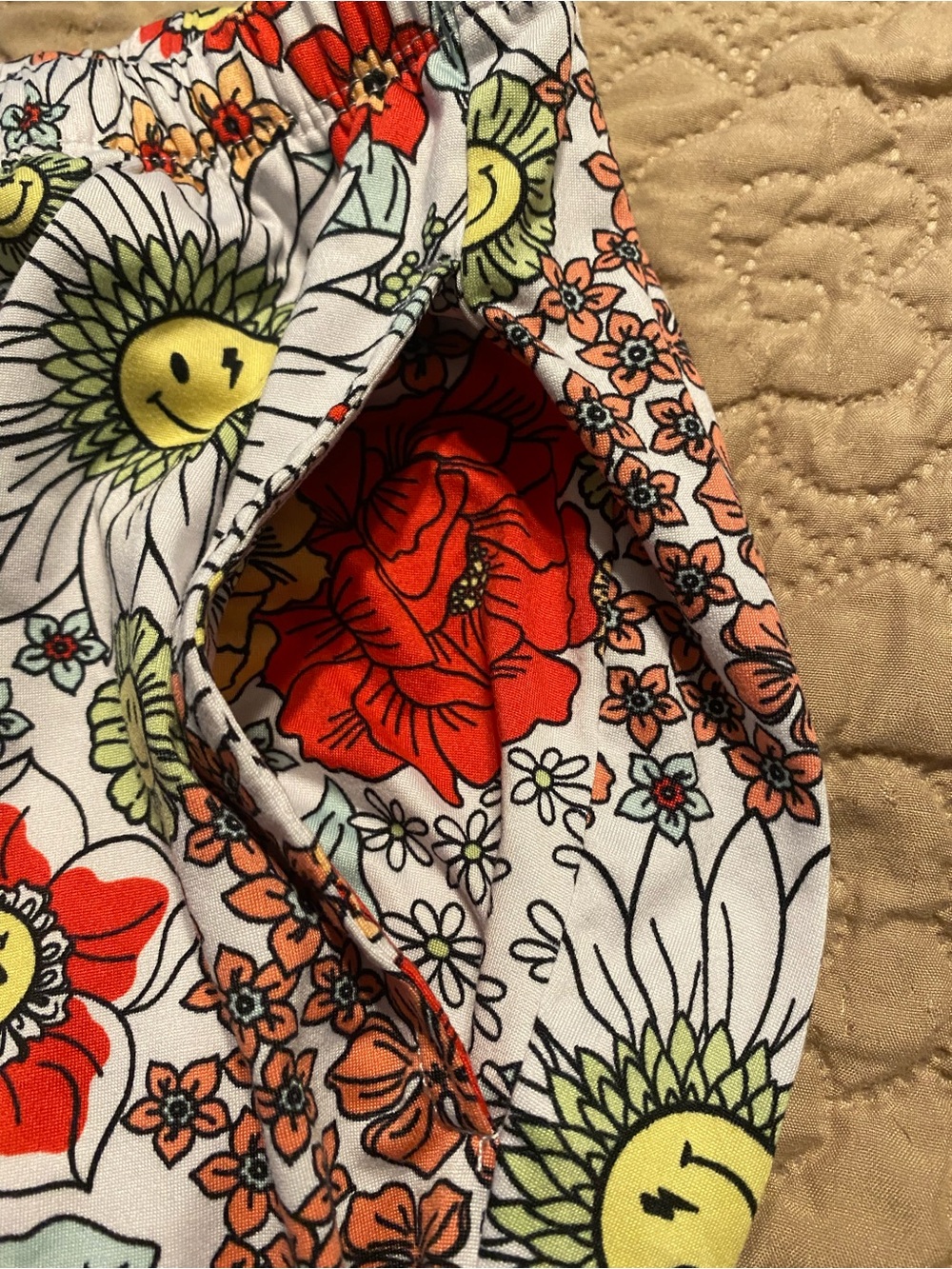 Floral Smile Wide-Leg Pajama Pants - White with Red & Yellow Floral Print - Picture 4 of 4